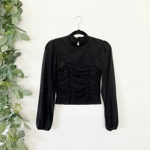 stella luce | ruched mesh long sleeve top